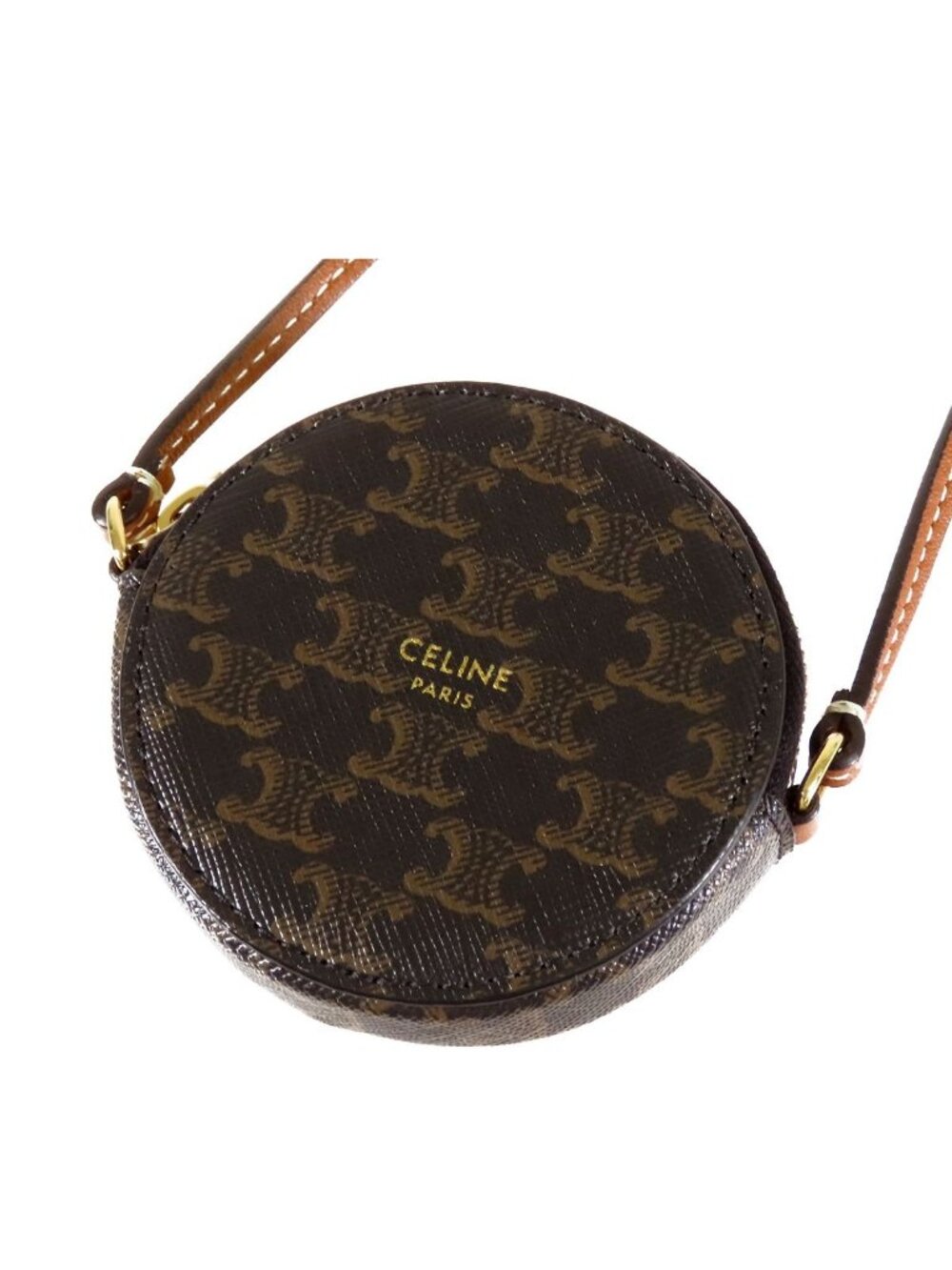 Celine Triomphe Coin Purse Brown Leather Shoulder Strap Pochette